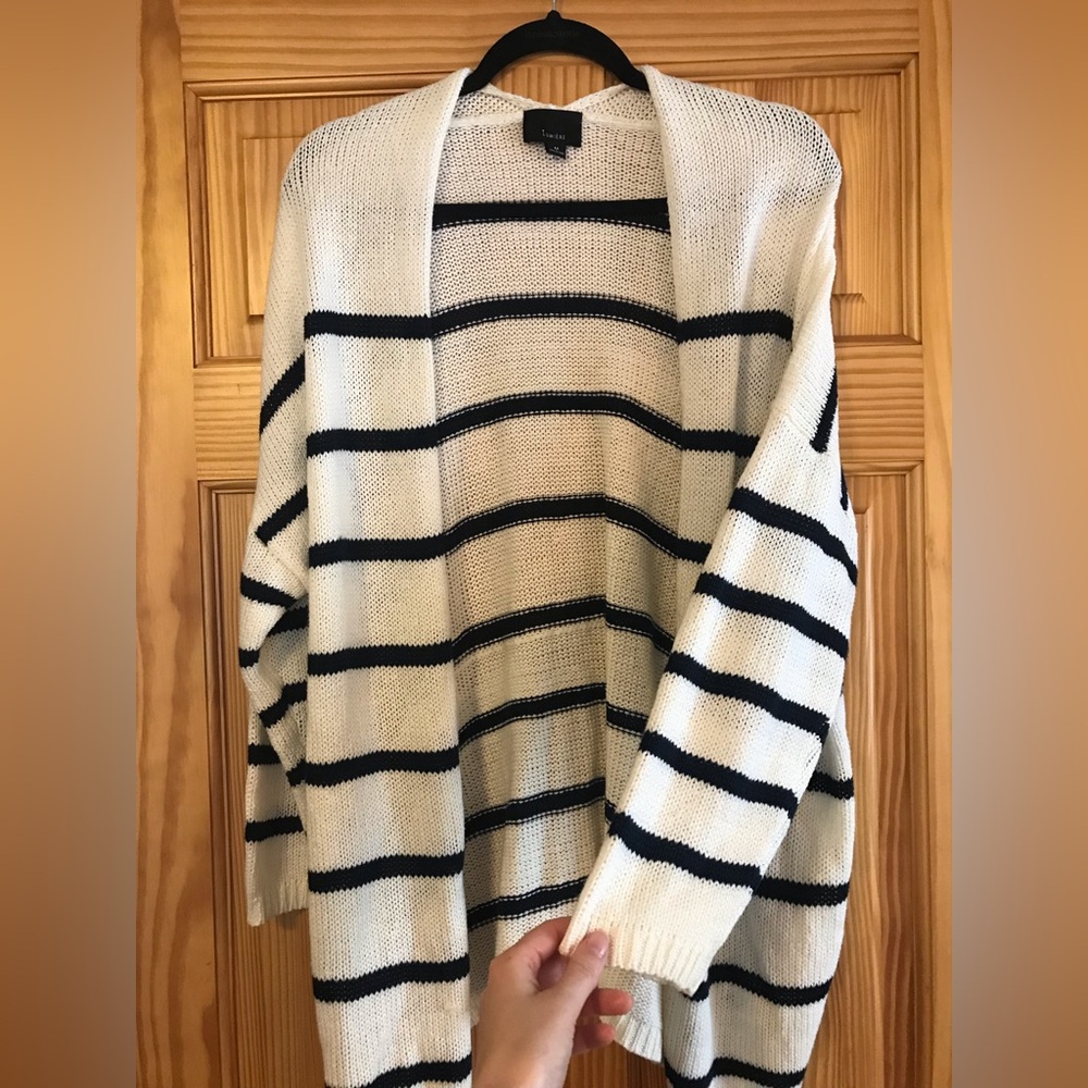Navy and cream striped cardigan